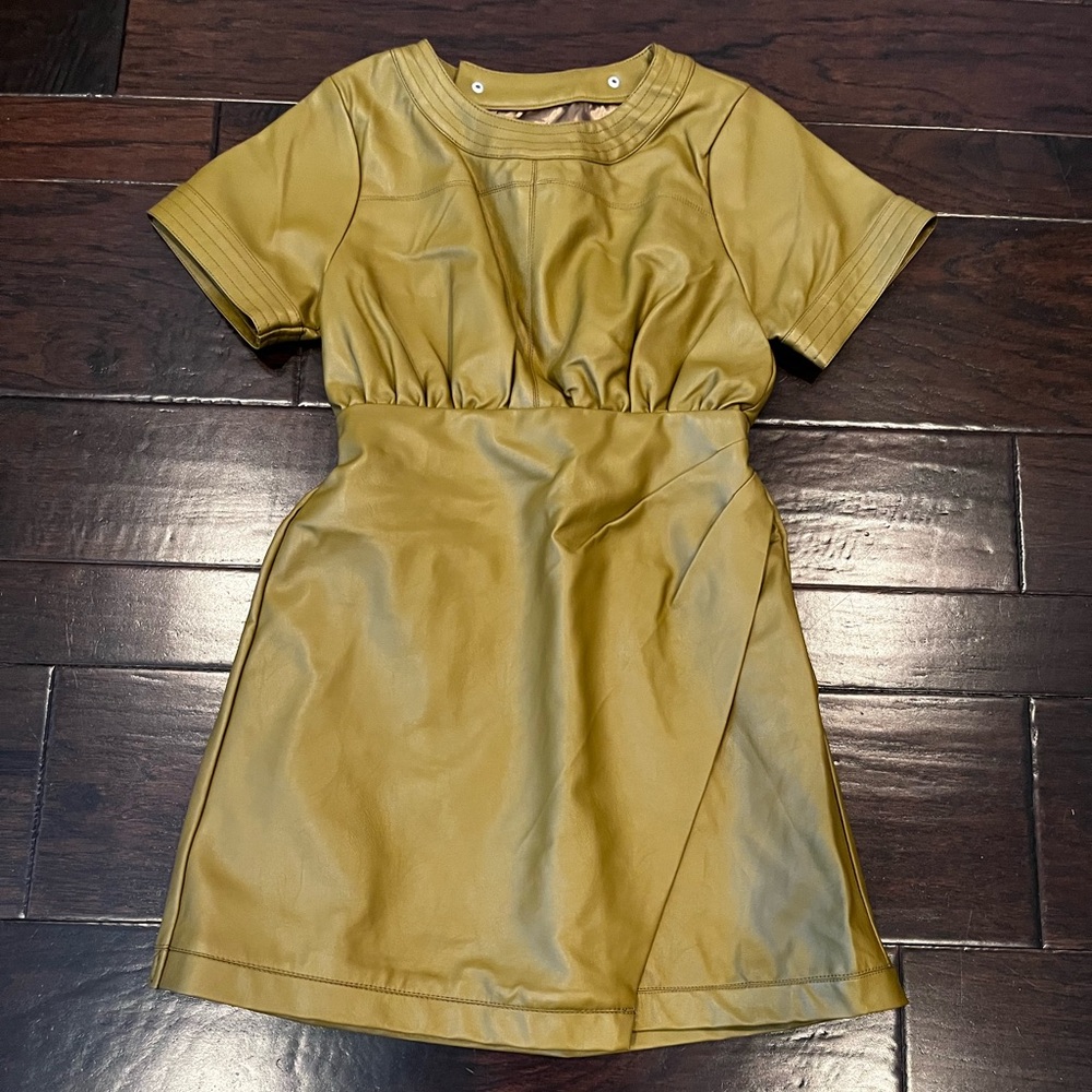 Habitual Faux Leather Olive Green Wrap Girls Dress; Size 12